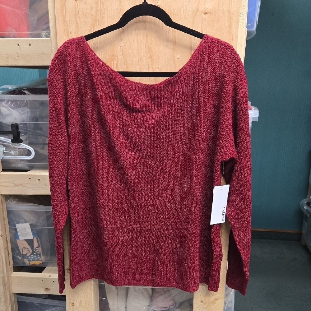 JustFab Size XL Red Wine Boat Neck Knit Sweater